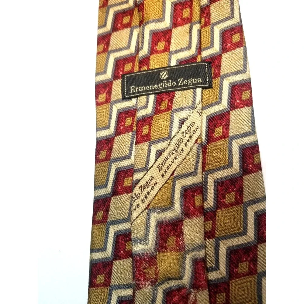 Ermenegildo Zegna Silk REPP Geometric Exclusive Design‎ Tan Brick Gray Tie